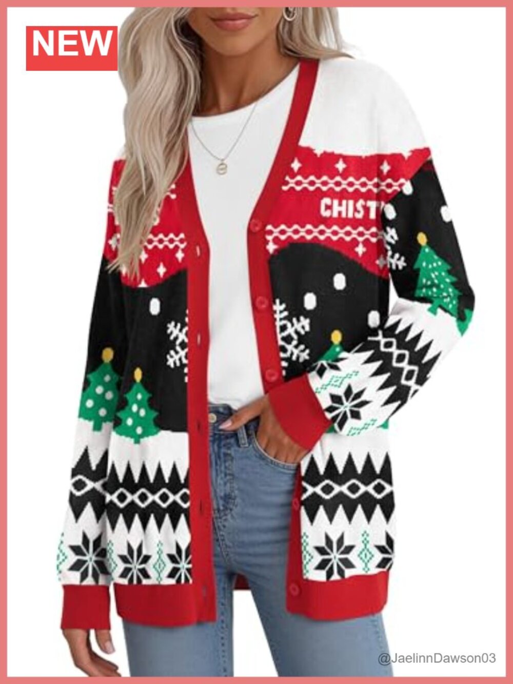 Oversized Open Front Cardigan V-Neck Long Sleeve Knit Christmas Sweater